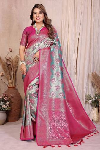 blue color heavy rich banarasi tissue silk blend blend for ceremonial traditional looks