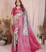 blue color heavy rich banarasi tissue silk blend blend for ceremonial traditional looks