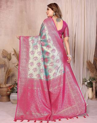 blue heavy rich faux banarasi tissue silk blend blend ceremonial traditional looks 3
