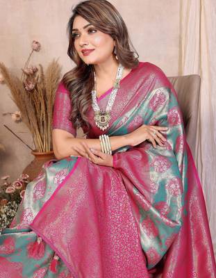 blue heavy rich faux banarasi tissue silk blend blend ceremonial traditional looks 4