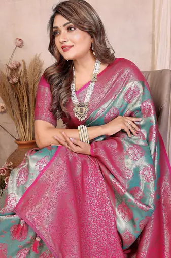 blue heavy rich faux banarasi tissue silk blend blend ceremonial traditional looks