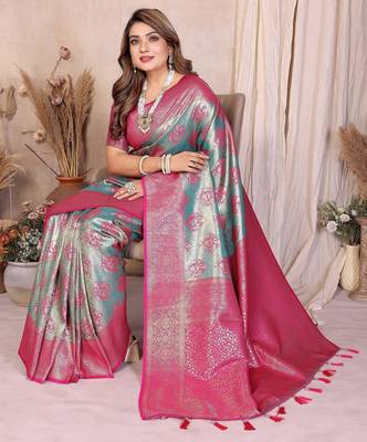 blue heavy rich faux banarasi tissue silk blend blend ceremonial traditional looks 5