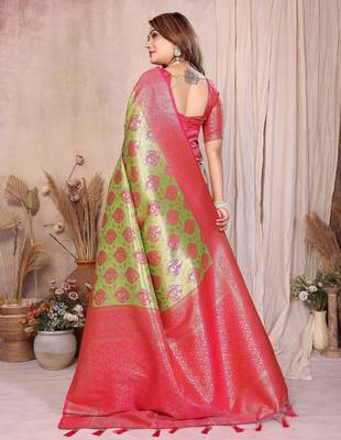 green heavy rich faux banarasi tissue silk blend blend ceremonial traditional looks 3