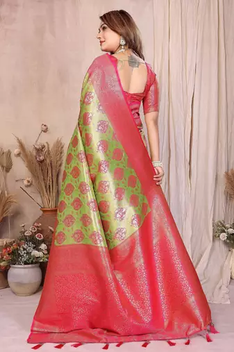 green heavy rich faux banarasi tissue silk blend blend ceremonial traditional looks