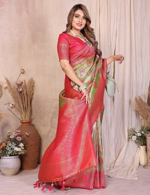 green heavy rich faux banarasi tissue silk blend blend ceremonial traditional looks 5