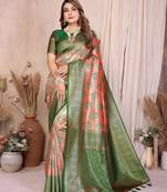 orange color heavy rich banarasi tissue silk blend blend for ceremonial traditional looks