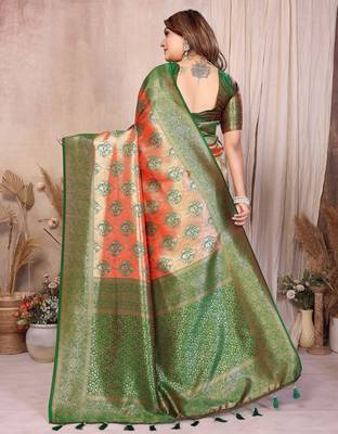 orange heavy rich faux banarasi tissue silk blend blend ceremonial traditional looks 3