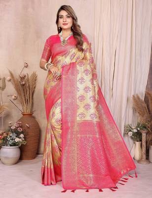 cream heavy rich faux banarasi tissue silk blend blend ceremonial traditional looks 1