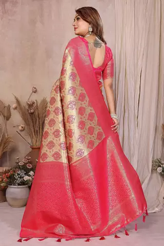 cream heavy rich faux banarasi tissue silk blend blend ceremonial traditional looks