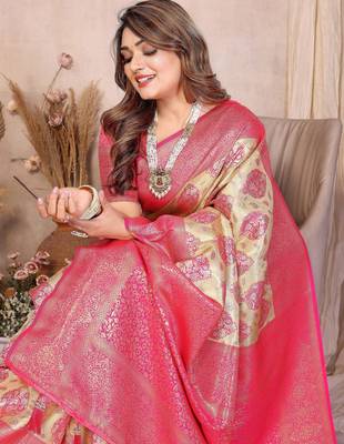 cream heavy rich faux banarasi tissue silk blend blend ceremonial traditional looks 4