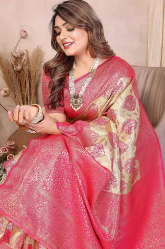 cream heavy rich faux banarasi tissue silk blend blend ceremonial traditional looks