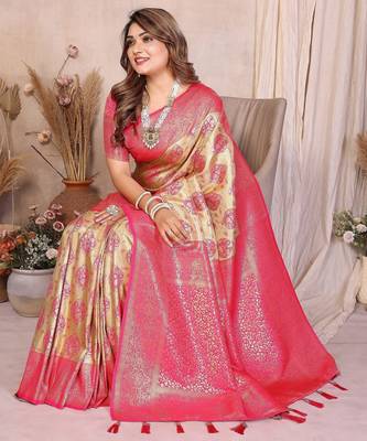 cream heavy rich faux banarasi tissue silk blend blend ceremonial traditional looks 5