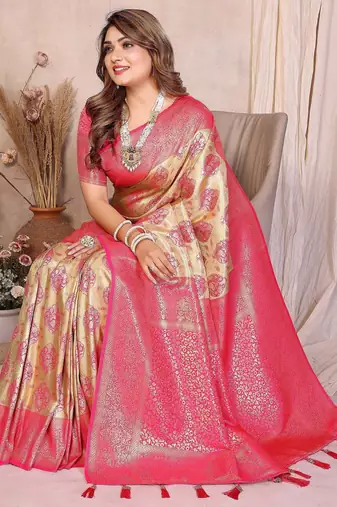 cream heavy rich faux banarasi tissue silk blend blend ceremonial traditional looks