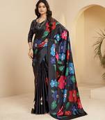 black color malai crepe art silk designer digital printed ethnic partywear saree