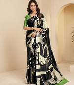 black color malai crepe art silk designer digital printed ethnic partywear saree