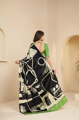 black malai crepe art silk blend digital printed ethnic partywear saree