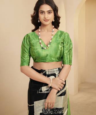 black malai crepe art silk blend digital printed ethnic partywear saree 4