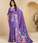 mauve color malai crepe art silk designer digital printed ethnic partywear saree