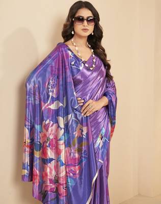 mauve malai crepe art silk blend digital printed ethnic partywear saree 3