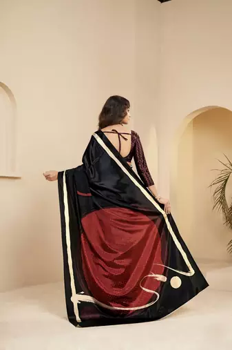 black malai crepe art silk blend digital printed ethnic partywear saree