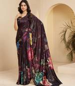 wine color malai crepe art silk designer digital printed ethnic partywear saree