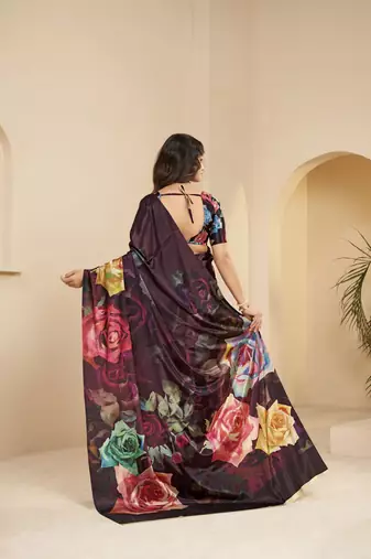 wine malai crepe art silk blend digital printed ethnic partywear saree