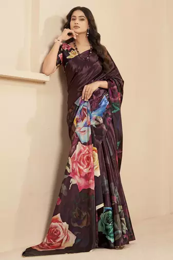 wine malai crepe art silk blend digital printed ethnic partywear saree