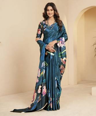 blue malai crepe art silk blend digital printed ethnic partywear saree 3