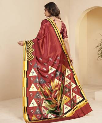 rust malai crepe art silk blend digital printed ethnic partywear saree 2