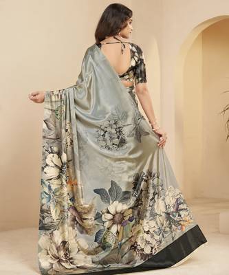 steel grey malai crepe art silk blend digital printed ethnic partywear saree 2