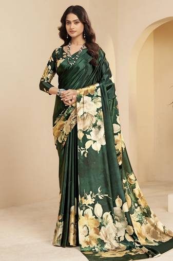 green color malai crepe art silk designer digital printed ethnic partywear saree