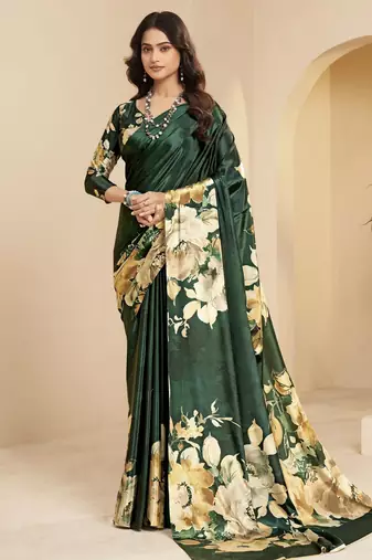 green color malai crepe art silk designer digital printed ethnic partywear saree