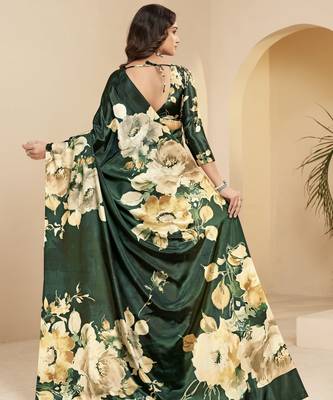 green malai crepe art silk blend digital printed ethnic partywear saree 2