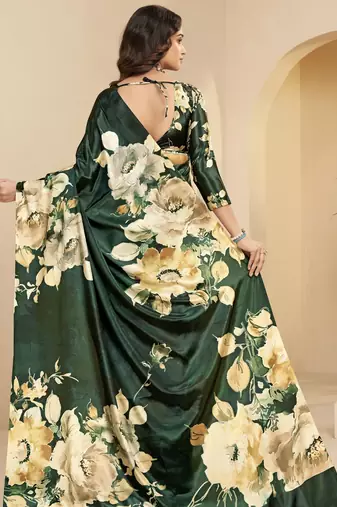 green malai crepe art silk blend digital printed ethnic partywear saree