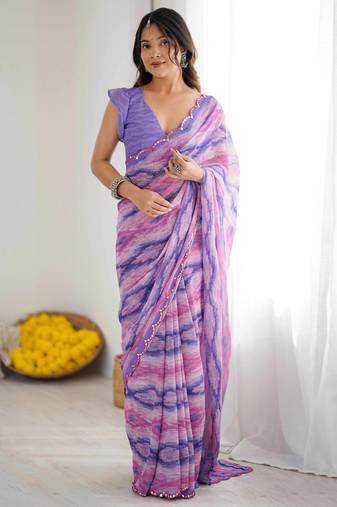 purple color georgette fabric designer fancy printed bollywood style ceremonial saree