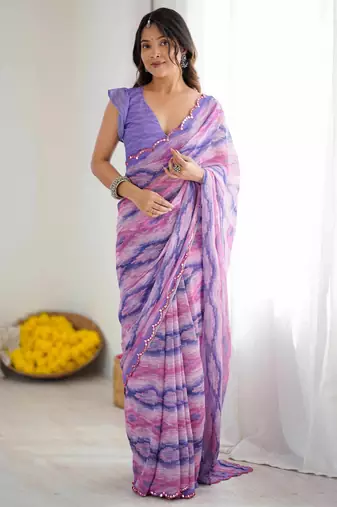 purple color georgette fabric designer fancy printed bollywood style ceremonial saree