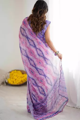 purple georgette fancy printed style ceremonial saree