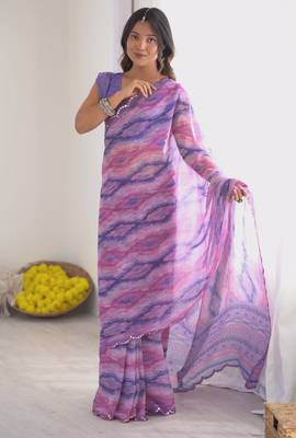 purple georgette fancy printed style ceremonial saree 5