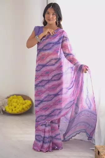 purple georgette fancy printed style ceremonial saree