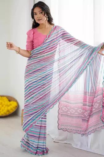 multy georgette fancy printed style ceremonial saree