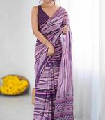 violet color georgette fabric designer fancy printed bollywood style ceremonial saree