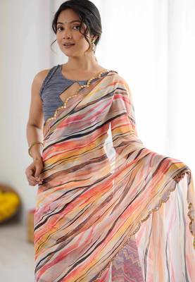 peach georgette fancy printed style ceremonial saree 3