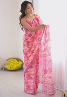 pink georgette fancy printed style ceremonial saree 5