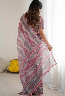 grey georgette fancy printed style ceremonial saree 2