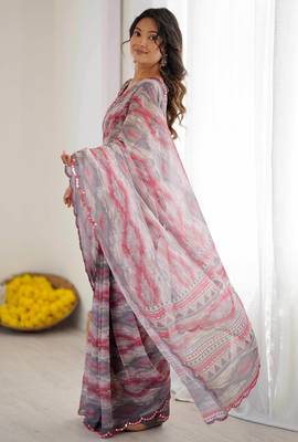 grey georgette fancy printed style ceremonial saree 4