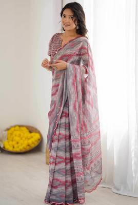 grey georgette fancy printed style ceremonial saree 5