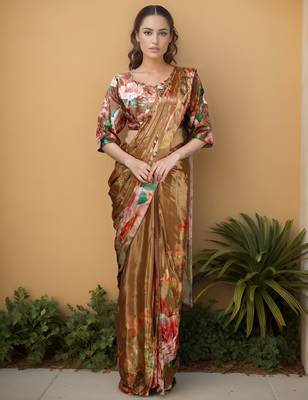 mustard silk blend blend crepe ready to wear partywear saree 1
