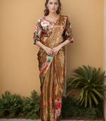 mustard color silk blend blend crepe fabric beautiful ready to wear partywear saree
