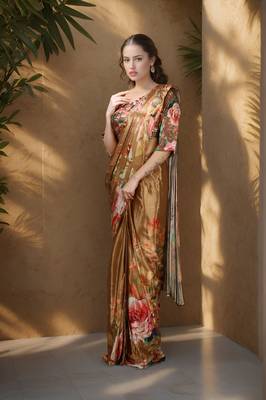 mustard silk blend blend crepe ready to wear partywear saree 4