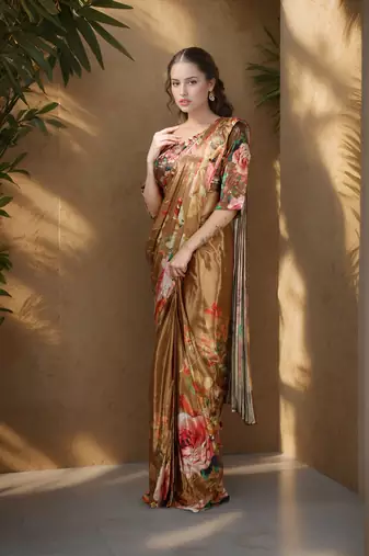 mustard silk blend blend crepe ready to wear partywear saree